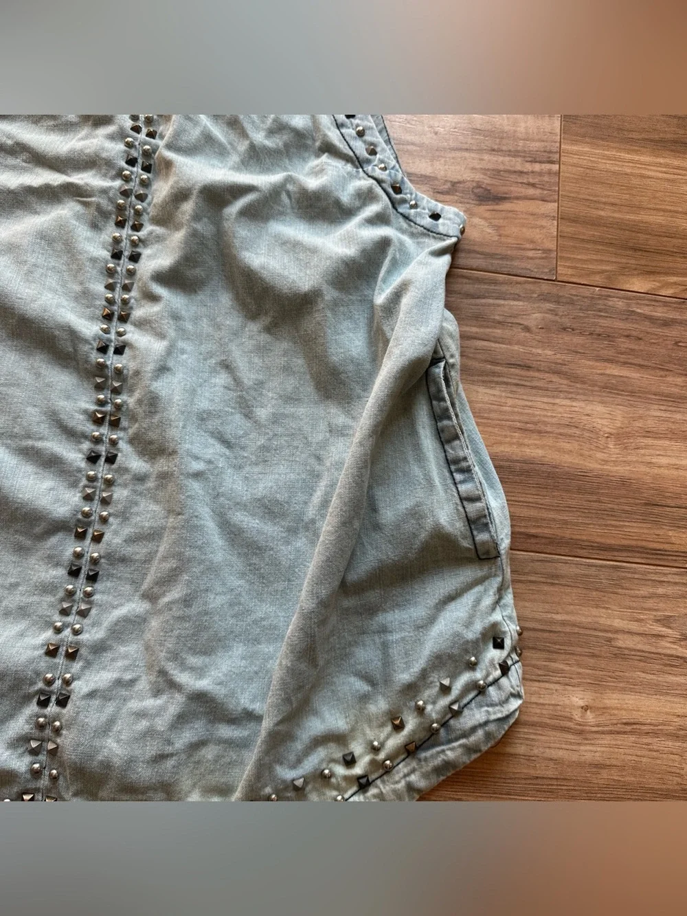 Free People Kendra Studded Denim Tunic Top Size Medium Cotton Women’s